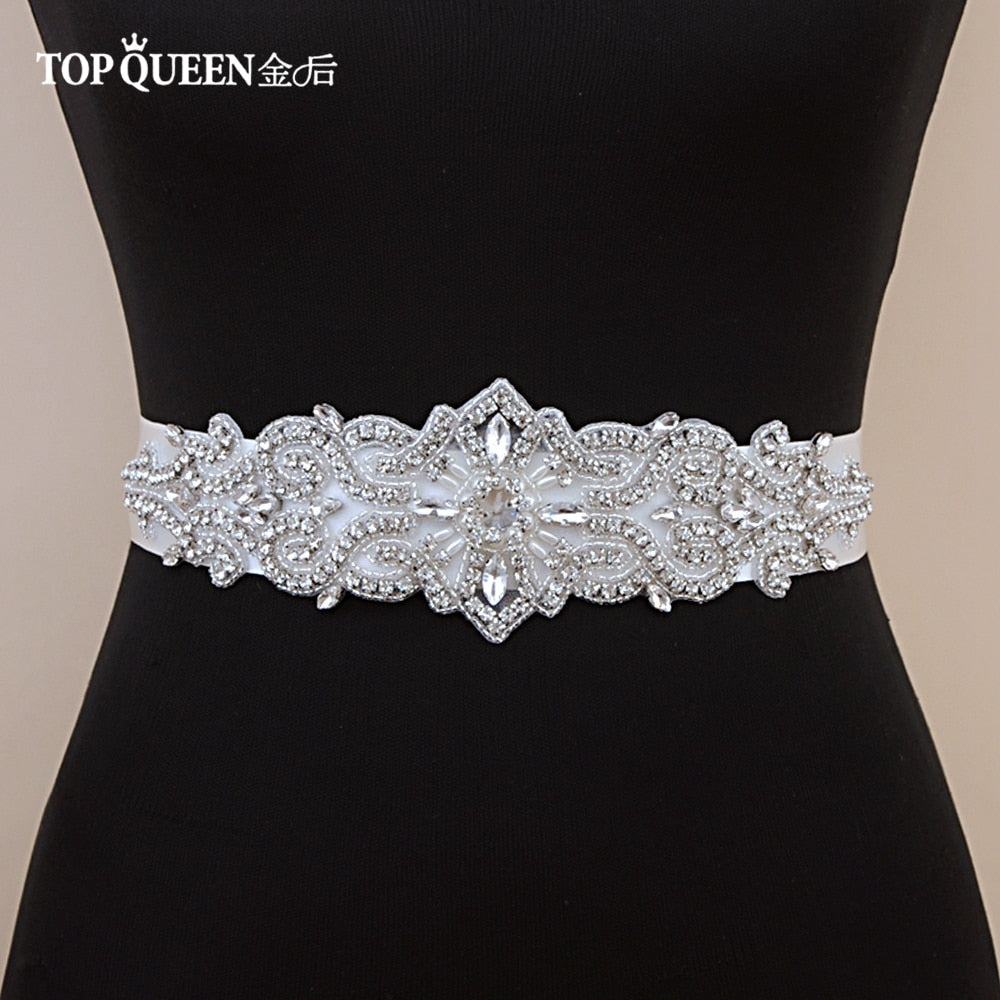 TOPQUEEN S26 Luxury Rhinestones Wedding Dresses Belt Women Crystal Belts for Bride Wedding Waistband Jewel Belts Bridal Sashes