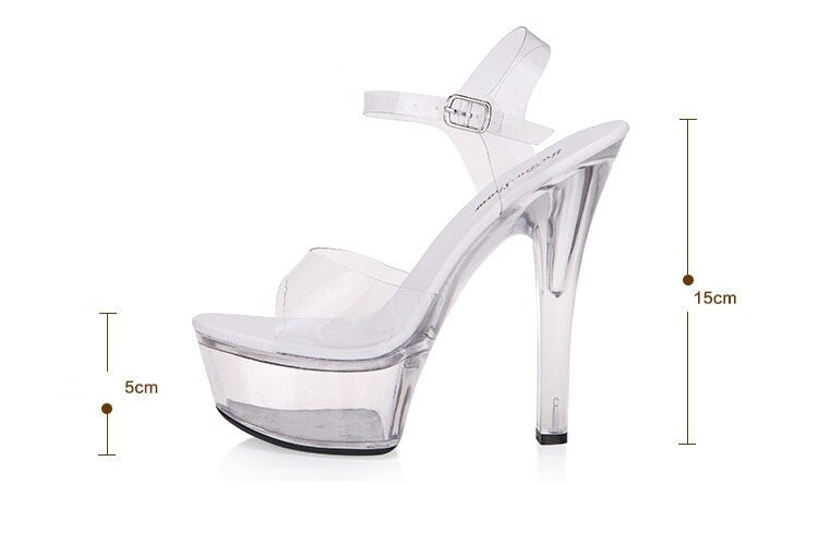 Women SandalsTransparent PVC Sandals Women Pointed Clear Crystal Cup High Heels Stilettos Sexy Platform Peep Toe Wedding Shoes