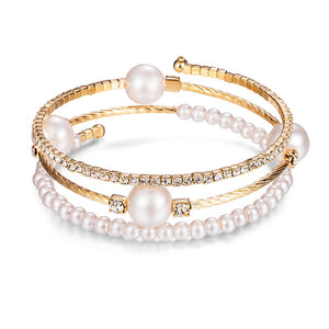 Crystal Pearl Bracelet Ladies Rhinestone Multi-layer Adjustable Bangles Cuffs Gold Silver Plated Charm Bracelets Jewelry Gift