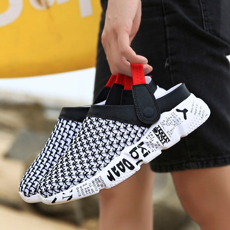 Fashion Sneakers Without Laces Man Handmade Beach Men's Summer Shoes Big Size Mesh Sneakers Light Shoes 2021 Outdoor Flats A-032