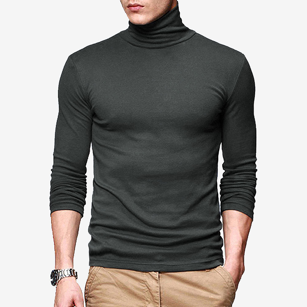 2021 New Men Fashion T Shirt Tees Slim Tops Male Stretch T-shirt Turtleneck Long Sleeve Tee Shirts High Collar Men's Cotton Tees