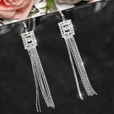 Hesiod Silver Color Women Earrings Full Crystal Long Tassel Leaf Star Pendant Earrings for Wedding Romantic Christmas Gifts