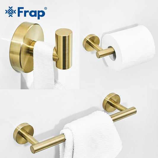 Frap Gold Bathroom Hardware Set Paper Holder Towel Rack Robe Hook Towel Bar Stainless Steel Bathroom Accessories Y38124-1