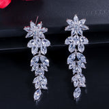 CWWZircons Luxury Marquise Cluster Flower Shape Cubic Zirconia Long Dangle Drop Earrings for Brides Wedding Jewelry CZ432