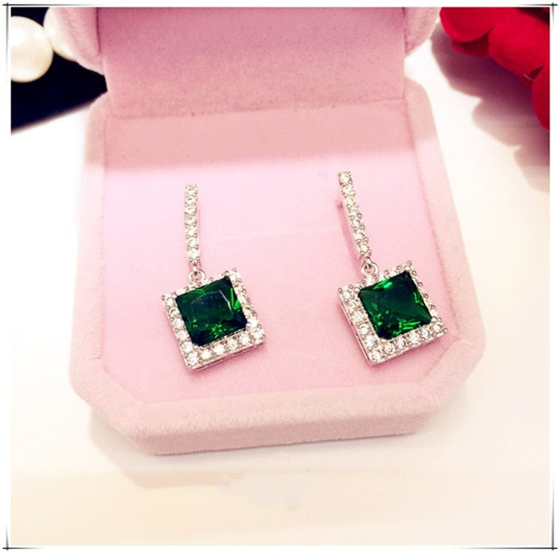 925 Sterling Drop Earrings For Women Artificial Emerald Vintage Fine Jewelry Cubic Zirconia Green Stone Luxury Eardrop Brincos