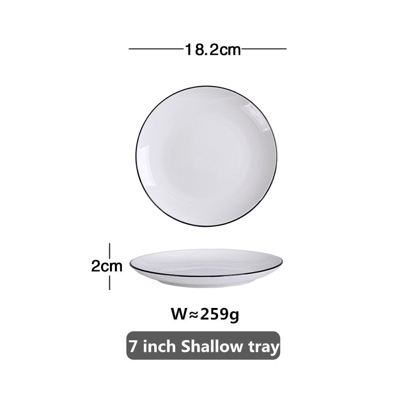 White Dinner Plate Set Ceramic Kitchen Plate Tableware Set Food Dishes Rice Salad Noodles Bowl Soup Kitchen Cook Tool 1pc