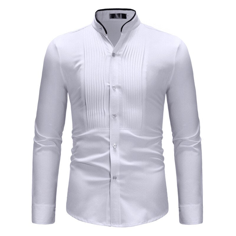 Solid Color Men Shirt Tuxedo Shirts Bridegroom Wedding Shirts Long Sleeve Slim Fit Casual Mens Dress Shirts Camisa Masculina XL