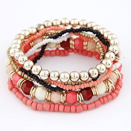 2017 Bohemian Fashion Jewelry MutiLayer Beads Bracelets & Bangles for Women Elastic Strand Pulseras Mujer Femme Bijouterie