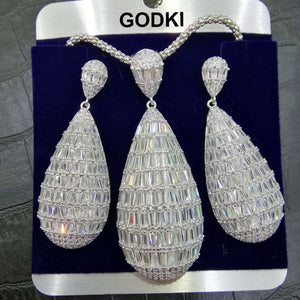 GODKI Luxury Water Drop Cubic Zircon Nigerian Necklace Earring Jewelry Sets For Women Wedding Indian Dubai Bridal Jewelry Sets