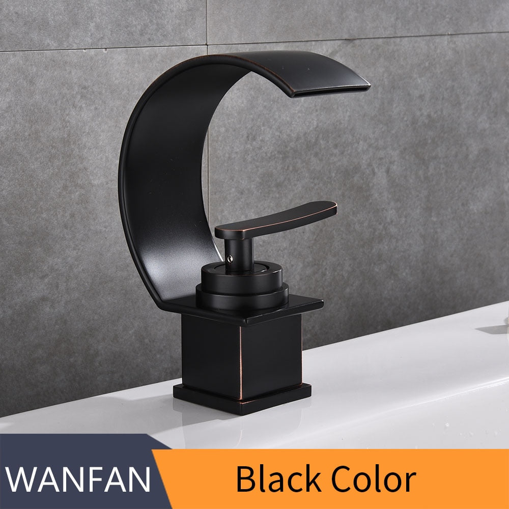 Basin Faucet Waterfall Black with Brushed Bathroom Basin sink Faucet Cold and Hot Water Mixer Single Handle Bathroom Taps 855737