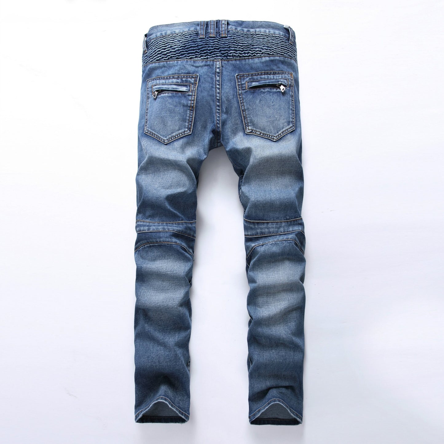 Trade Classic Retro Jeans Men Straight Slim Zipper Decoration Light Fold Skinny Denim Pants Fashion Stretch Hip Hop Jogger Jeans