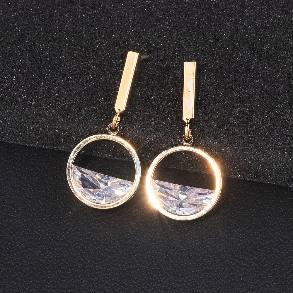 Fashion Shining Geometric Drop Earrings female Luxury Round Zircon Earrings For Women Party Jewelry Gifts WX162