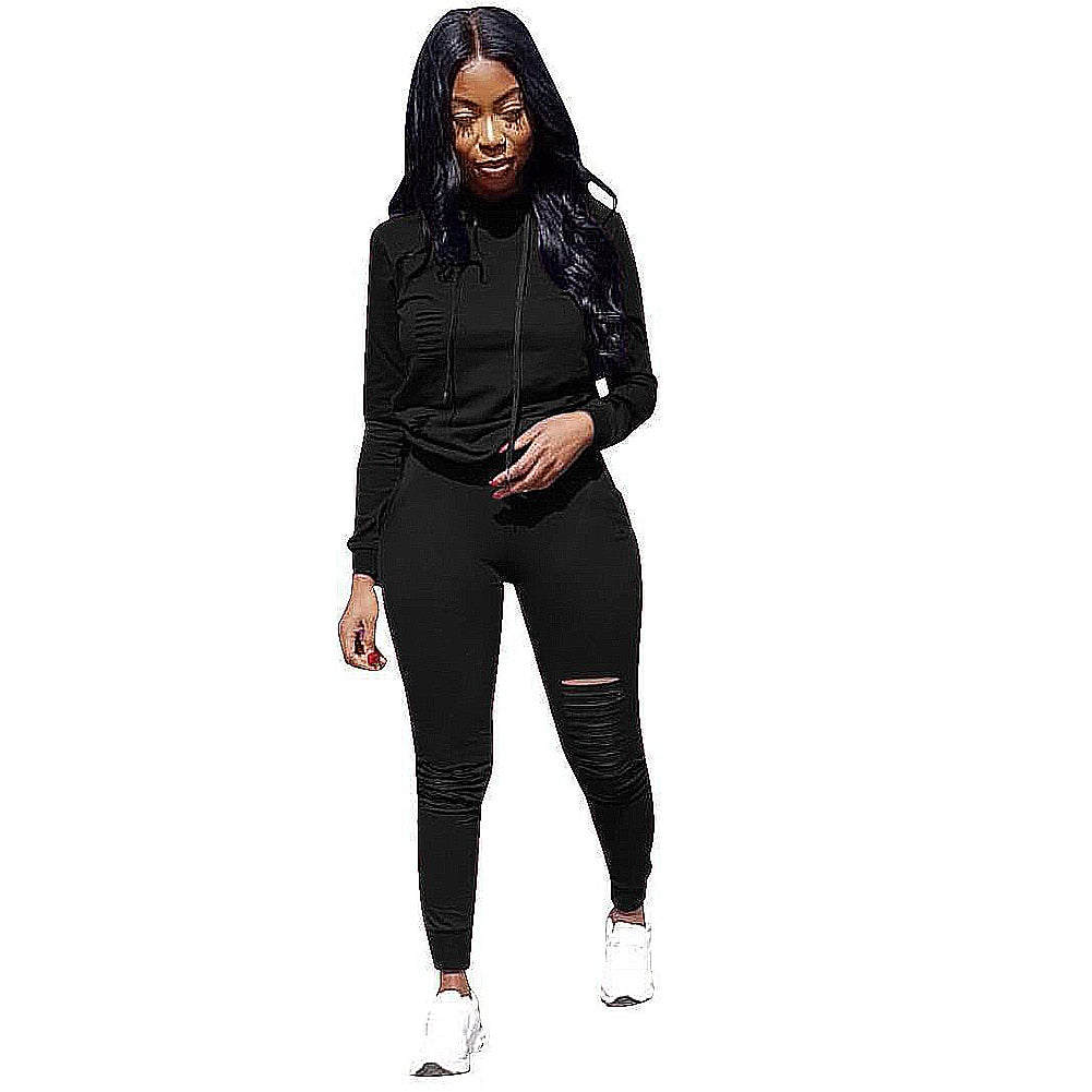 2021 New Two Piece Set Tracksuit Women Spring Sportwear Suit Hoodies Sweatshirt+Hollow Pants 2 Piece Set Women Outfits Sets