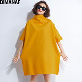 DIMANAF Autumn Dresses Women Turtleneck Cotton Knitting Femme Clothes Elegant Solid Vestidos Oversize Fashion Ladies Dress 2021