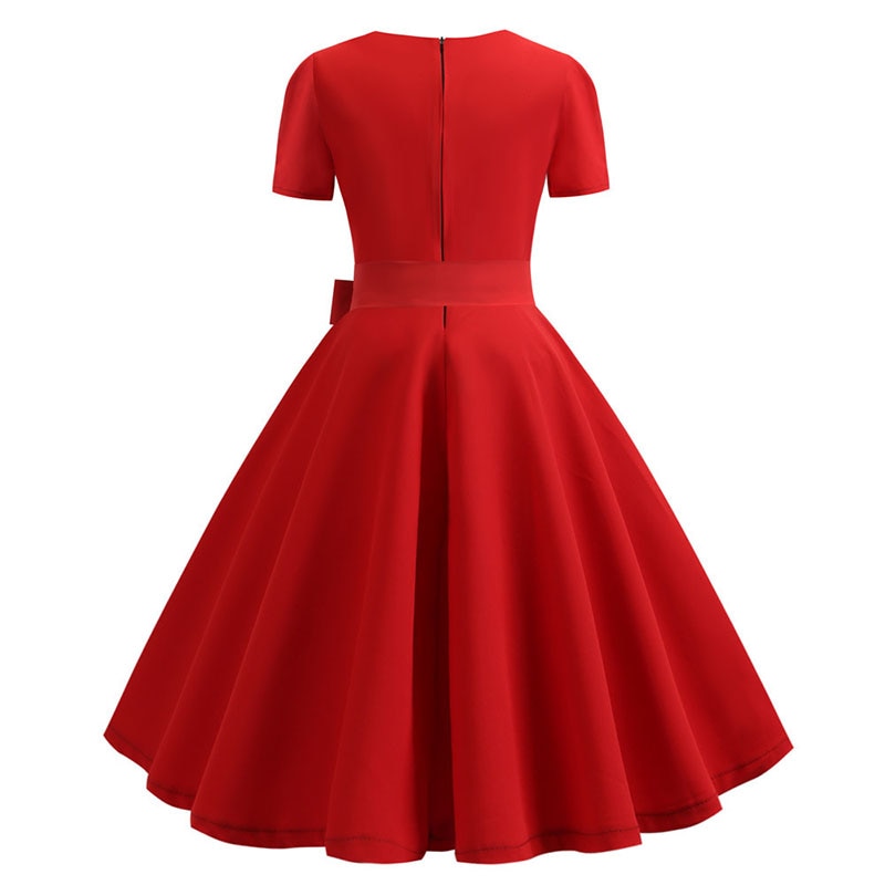 Women Summer Dress Elegant Retro Vintage 50s 60s Robe Rockabilly Swing Pinup Dresses Casual Plus Size Red Party Vestidos