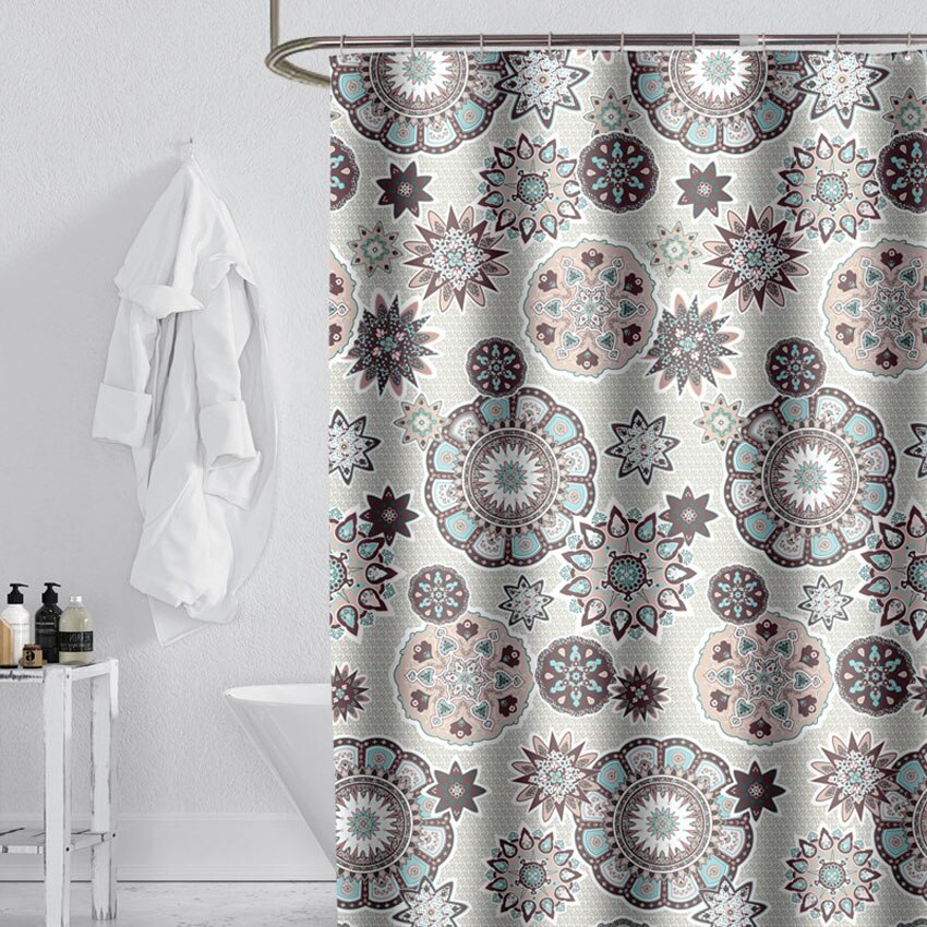 Bohemian Mandala Shower Curtains Bathroom Geometric Waterproof Bath Curtain Bathtub Bathing Cover Extra Large Wide 12 Hooks