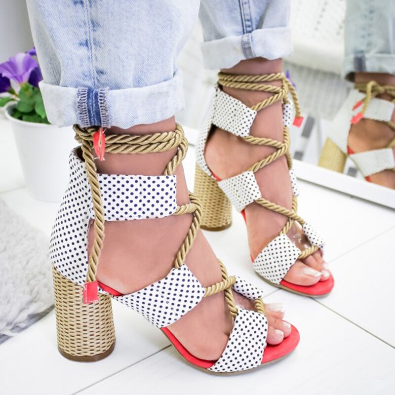 Women Pumps Lace Up High Heels Women Gladiator Sandals For Party Wedding Shoes Woman Summer Sandals Thick Heels Chaussures Femme