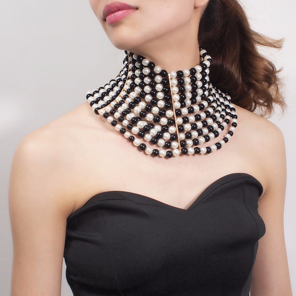 MANILAI Brand Imitation Pearl Statement Necklaces For Women Collar Beads Choker Necklace Wedding Dress Beaded Jewelry 2020