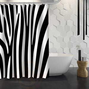 Custom Classic Striped Pattern Shower Curtain With Hooks High Defintion Printing Fabric Shower Curtain for Bathroom