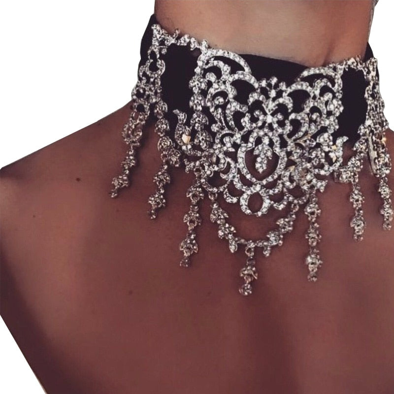 Luxury Rhinestone Choker Crystal Necklace Women gothic choker Maxi statement Necklace 2018 fashion jewelry Collar Collier femme