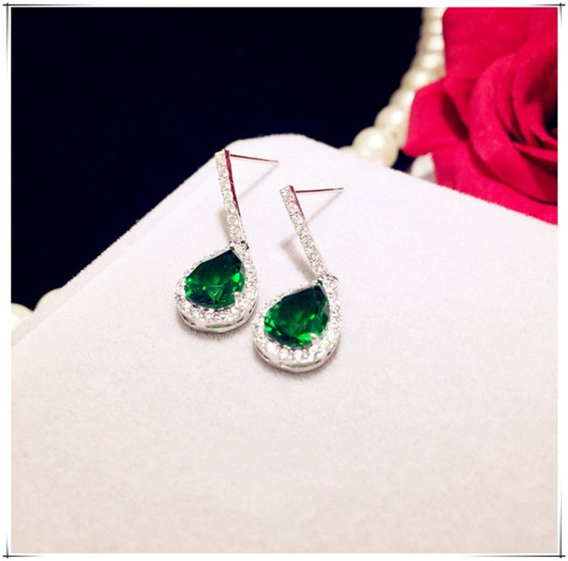 925 Sterling Drop Earrings For Women Artificial Emerald Vintage Fine Jewelry Cubic Zirconia Green Stone Luxury Eardrop Brincos