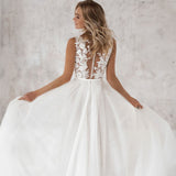Elegant Jewel Bohemian Wedding Dresses 2021 Lace Appliques Bridal Dress Custom Made Plus Size Wedding Gown vestidos de noiva