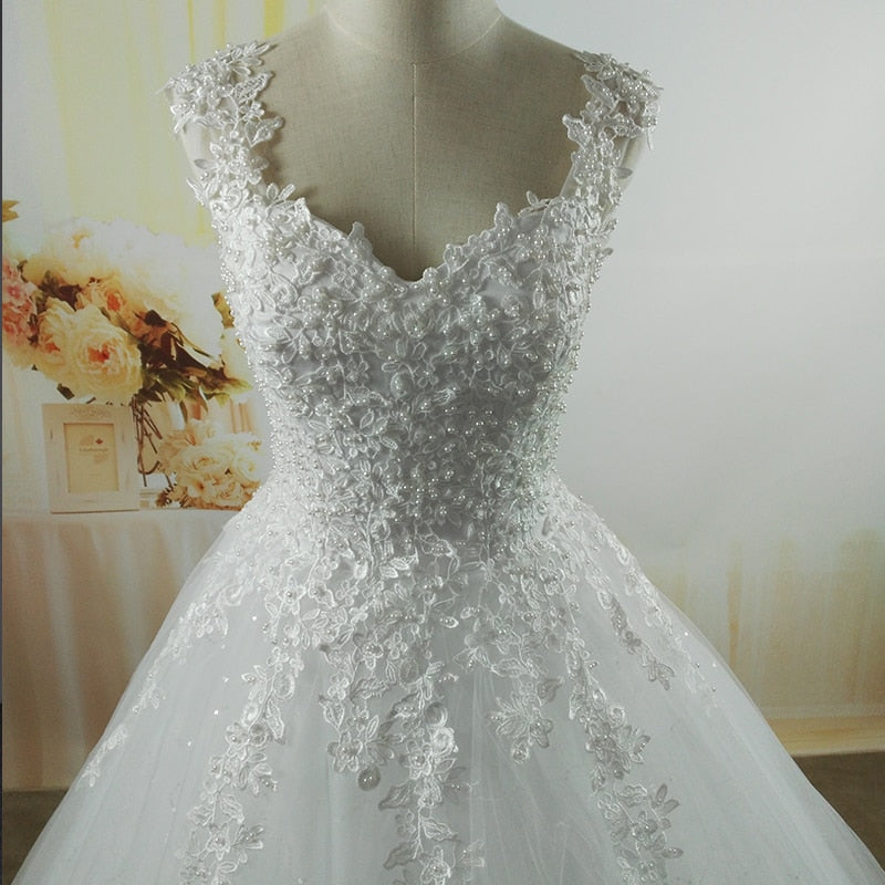 ZJ9076 Ball Gowns Spaghetti Straps White Ivory Tulle Bridal Dress For Wedding Dresses 2020 2021 Pearls Marriage Customer Made