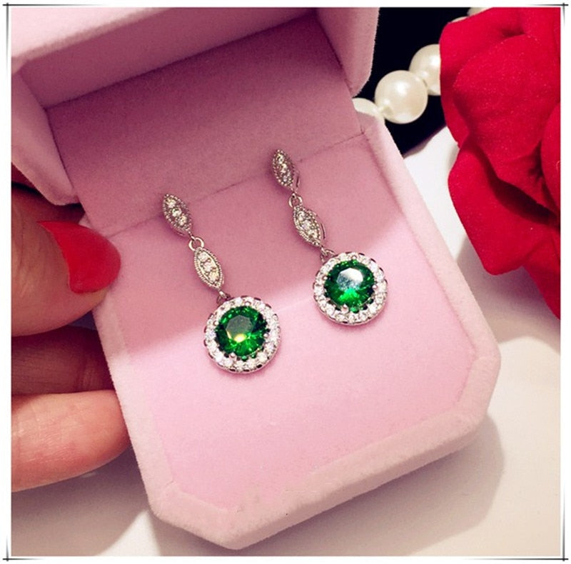 925 Sterling Drop Earrings For Women Artificial Emerald Vintage Fine Jewelry Cubic Zirconia Green Stone Luxury Eardrop Brincos