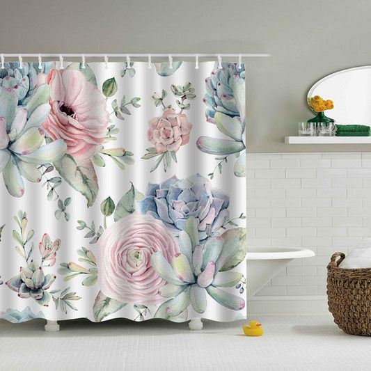 Shower Curtain for Bathroom Leaves Printing Printed Waterproof 3D Shower Curtain With 12Hook Mildew Resistant Bathroom Accessory