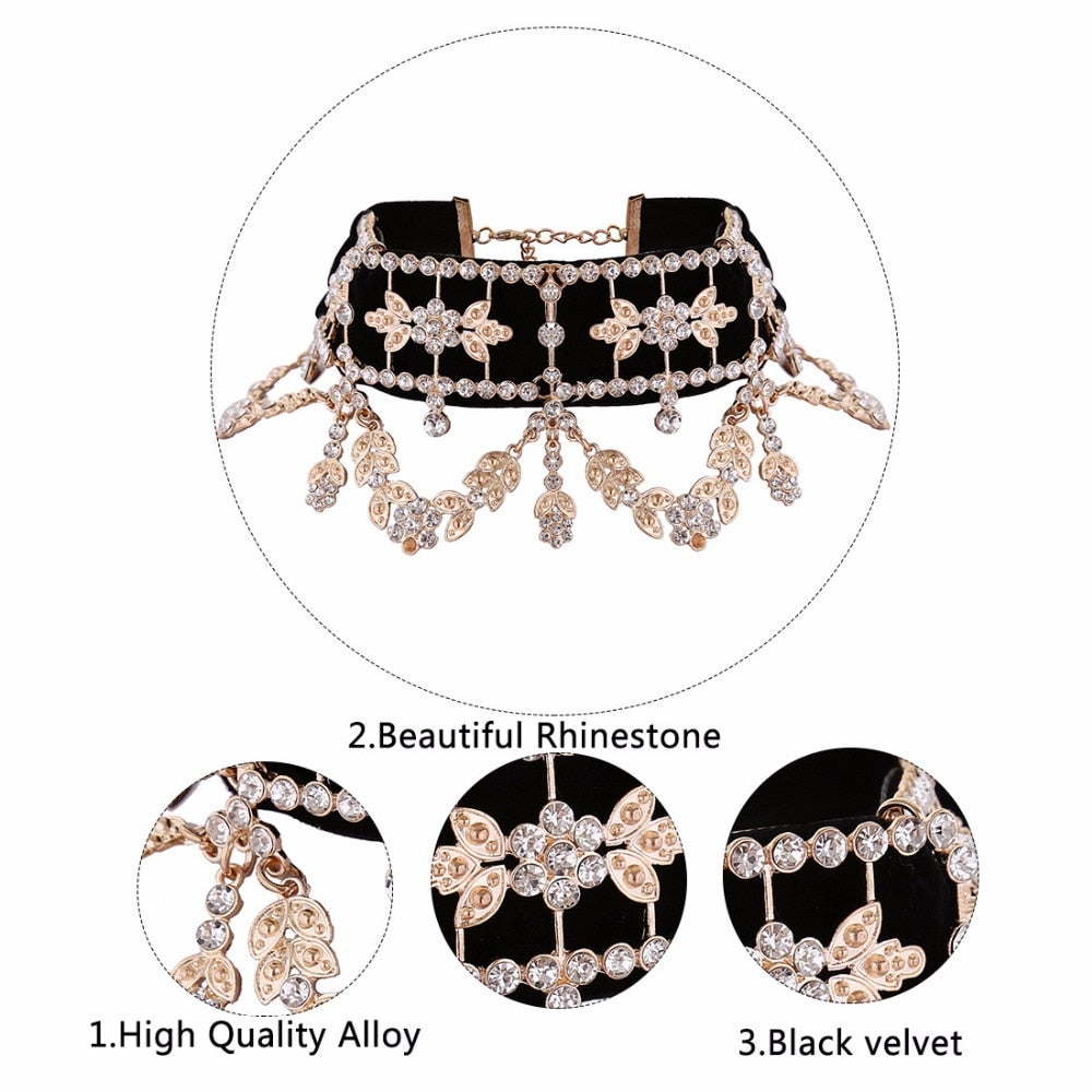 KMVEXO  Crystal Rhinestone Choker  Necklace for Women Collares Chocker Jewelry Party Gift