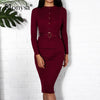 Women Midi Sweater Dress Autumn Winter 2021 New Fashion Button Long Sleeve Pencil Dress Knitted Women Bodycon Dress Black Red