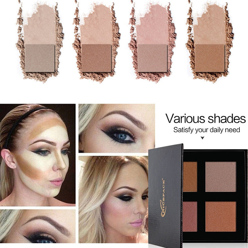 4 Colors Shade Bronzing Matte Shimmer Face Foundation Base Makeup Fix Pressed Powder Palette Concealer Contour Nude Cosmetics