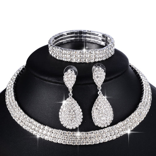 3 PCS Luxury Wedding Bridal Jewelry Sets for Women Necklace Bracelet Australia Crystal Long Earring Set