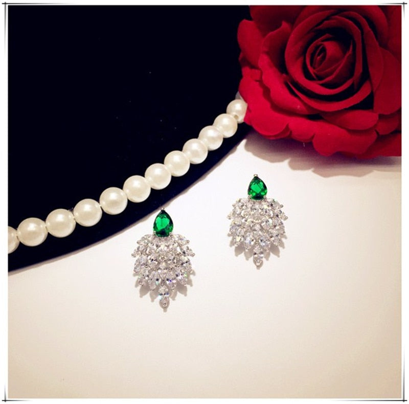 925 Sterling Drop Earrings For Women Artificial Emerald Vintage Fine Jewelry Cubic Zirconia Green Stone Luxury Eardrop Brincos