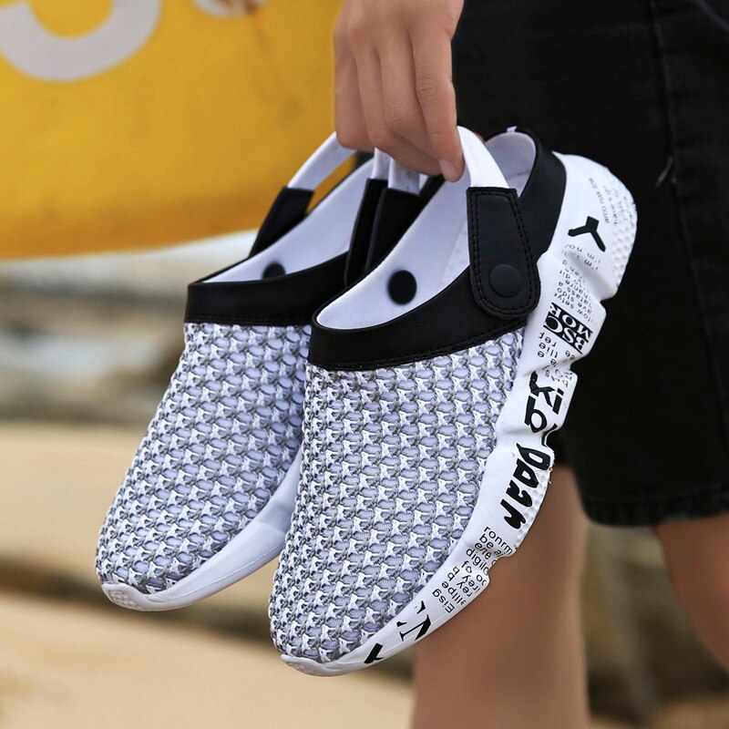 Fashion Sneakers Without Laces Man Handmade Beach Men's Summer Shoes Big Size Mesh Sneakers Light Shoes 2021 Outdoor Flats A-032