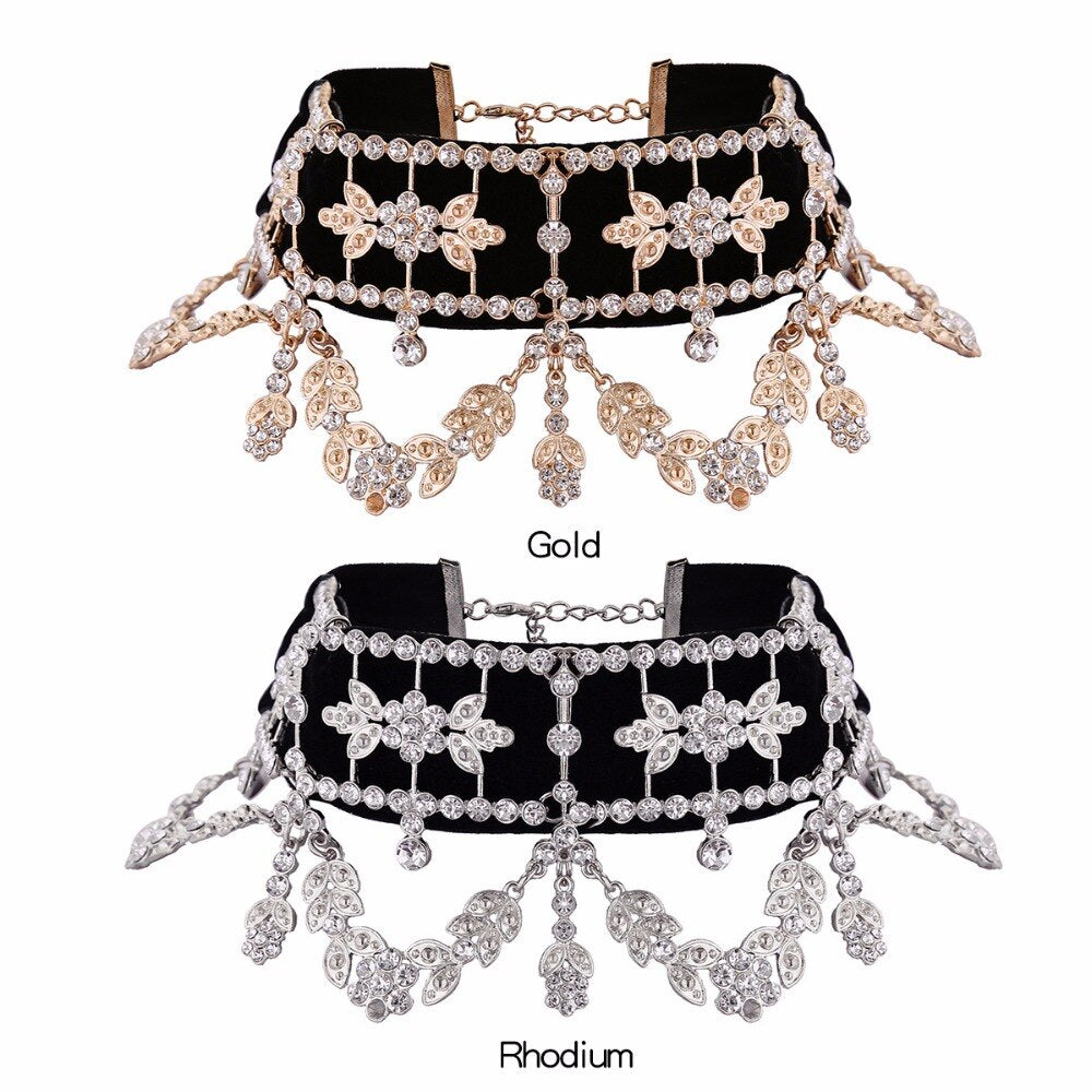 KMVEXO 2019 Fashion Crystal Rhinestone Choker Necklace Velvet Statement Necklace for Women Collares Chocker Jewelry Party Gift