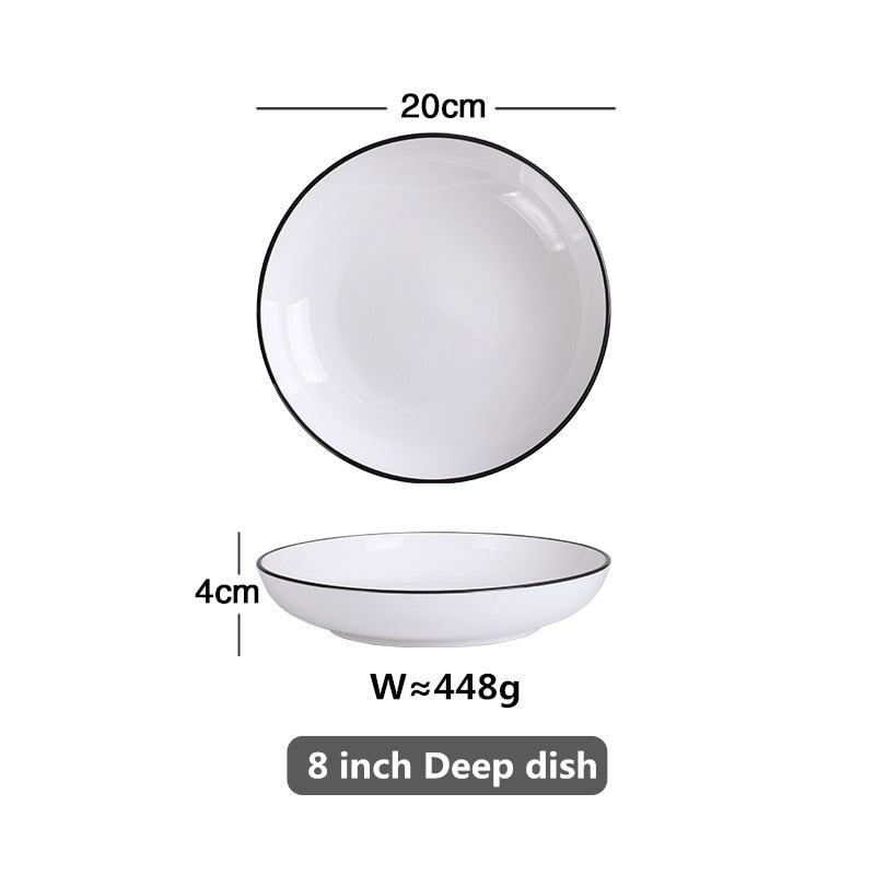 White Dinner Plate Set Ceramic Kitchen Plate Tableware Set Food Dishes Rice Salad Noodles Bowl Soup Kitchen Cook Tool 1pc