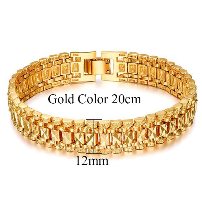 Chunky Mens Hand Chain Bracelets Male Wholesale Bijoux Gold/Silver Color Chain Link Bracelet For Men Jewelry pulseira masculina