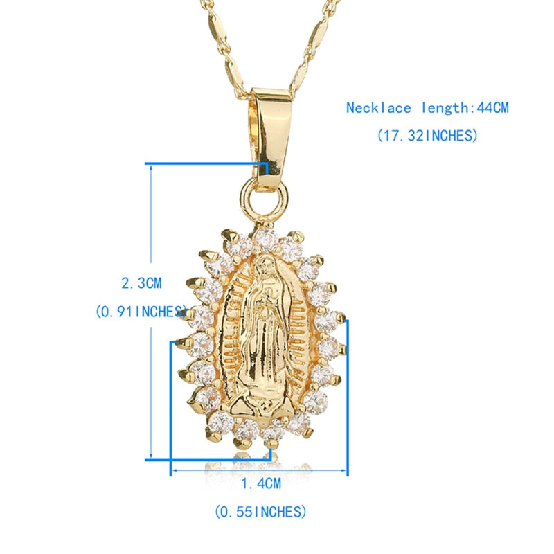 CWEEL Virgin Mary Necklace Gold Color Bijoux Imitation Crystal Statement Necklace Women Fashion Pendant Catholic Jewelry