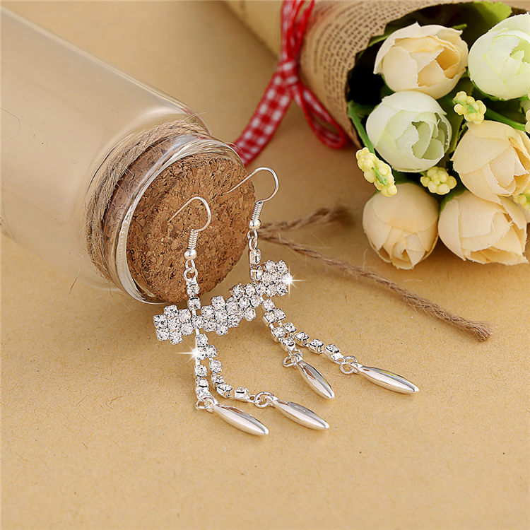 Hesiod Silver Color Women Earrings Full Crystal Long Tassel Leaf Star Pendant Earrings for Wedding Romantic Christmas Gifts