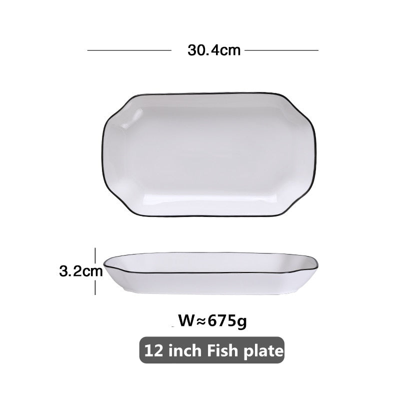 White Dinner Plate Set Ceramic Kitchen Plate Tableware Set Food Dishes Rice Salad Noodles Bowl Soup Kitchen Cook Tool 1pc