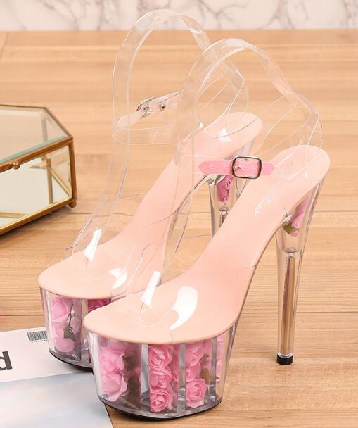 Shuzumiao Wedding Shoes Bride 2020 High Heels 17 High Heels 7cm Platfrom Women Platform Sandals Transparent Crystal Female Shoes