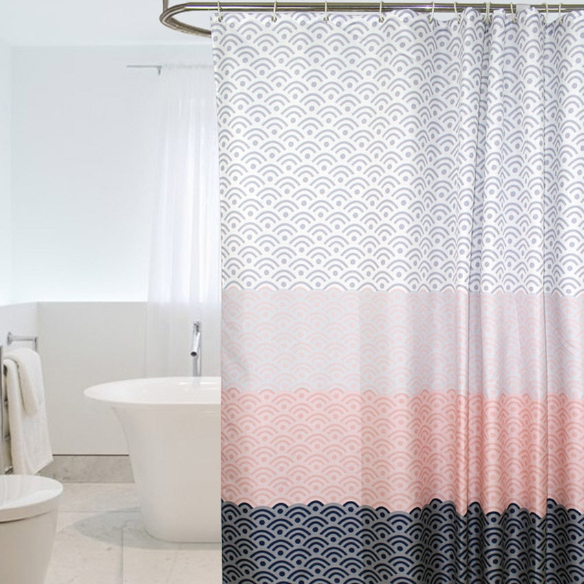 Nordic Shower Curtain Geometric Color Block Bath Curtains Bathroom For Bathtub Bathing Cover Extra Large Wide 12pcs Hooks