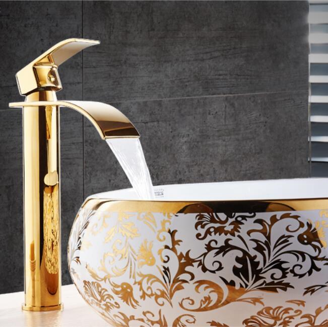 Basin Faucet Gold and white Waterfall Faucet Brass Bathroom Faucet Bathroom Basin Faucet Mixer Tap Hot and Cold Sink faucet