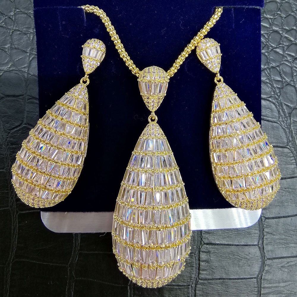 GODKI Luxury Water Drop Cubic Zircon Nigerian Necklace Earring Jewelry Sets For Women Wedding Indian Dubai Bridal Jewelry Sets