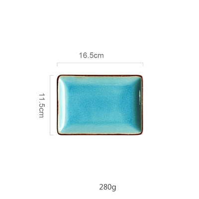 Ice Cracking Glaze Ceramic Tableware Household Dishes Rice Bowls Steamed Fish Dishes Porcelain Blue Dinner Plates