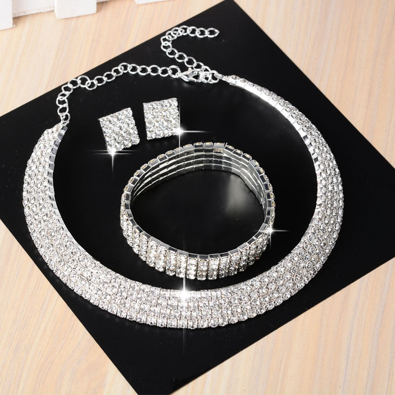 3 PCS Luxury Wedding Bridal Jewelry Sets for Women Necklace Bracelet Australia Crystal Long Earring Set