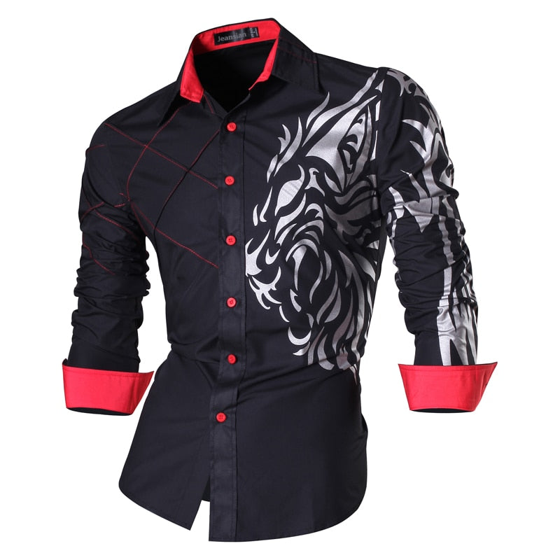 Jeansian Men's Fashion Dress Shirts Casual Long Sleeve Slim Fit Tatoo Stylish Z030