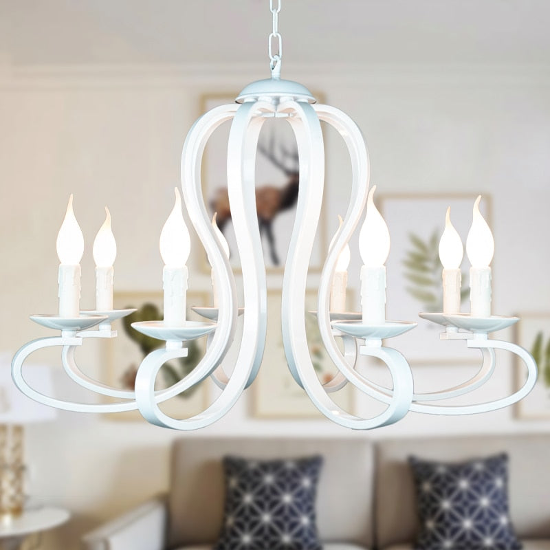 Nordic American coutry style modern candle Chandelier lighting Fixtures Vintage white/black wrought Iron Home Lighting E14