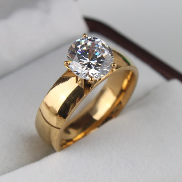 6mm Light Zircon CZ gold color 316L Stainless Steel finger rings men women jewelry wholesale lots